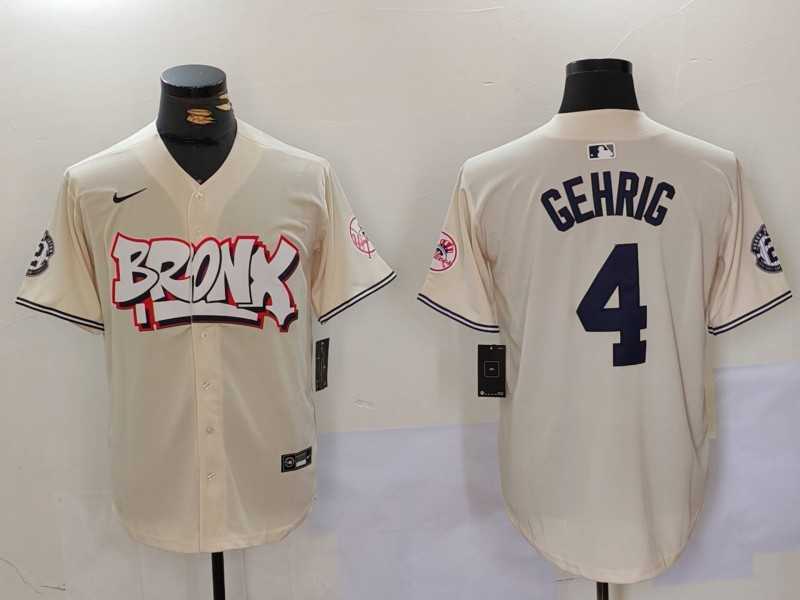 Men%27s New York Yankees #4 Lou Gehrig Cream Limited Stitched Baseball Jersey->new york yankees->MLB Jersey